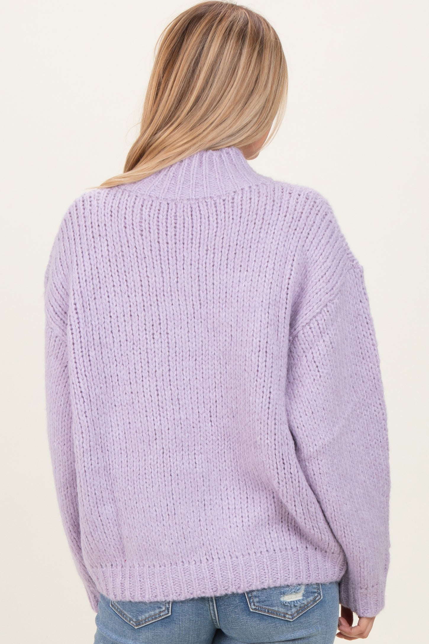 Lavender Chunky Knit Mock Neck Sweater