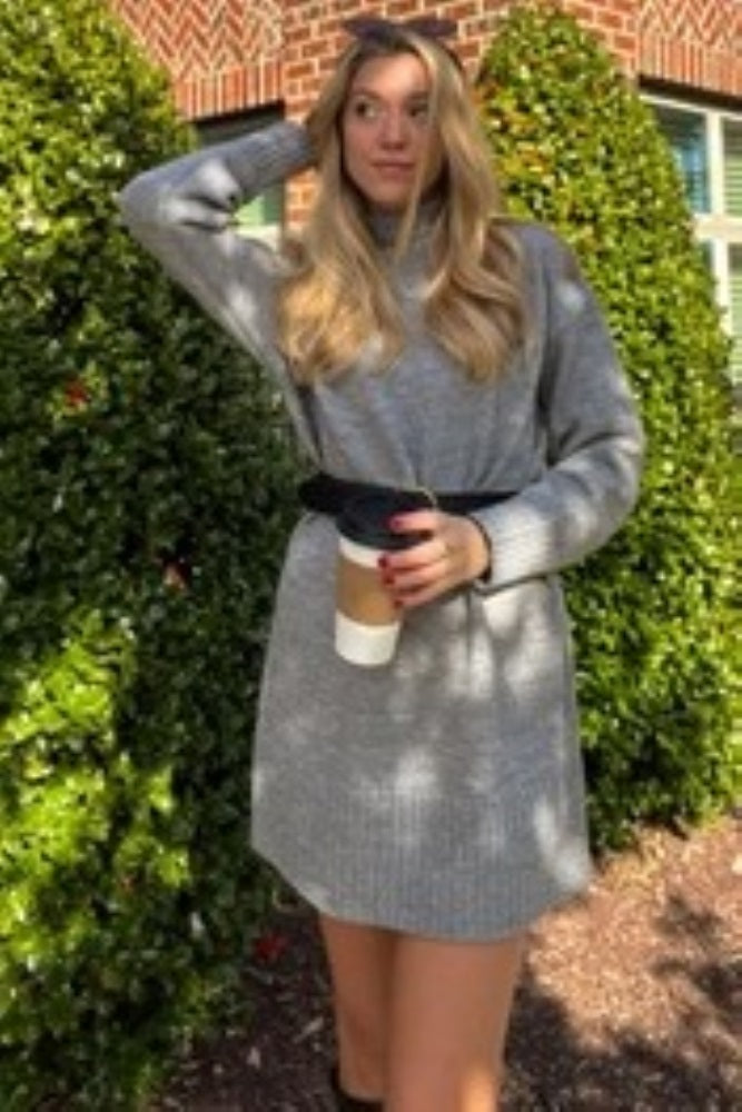 Heather Grey Turtle Neck Mini Sweater Dress