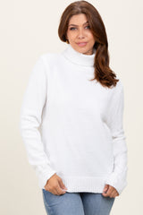 Ivory Turtleneck Chenille Knit Maternity Sweater