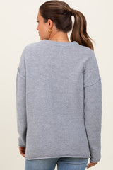 Heather Grey Diamond Knit Button Detail Maternity Sweater