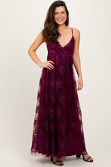 Plum Floral Lace Overlay Maternity Maxi Dress