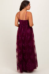 Plum Floral Lace Overlay Maternity Maxi Dress