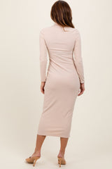 Cream Basic Mock Long Sleeve Maxi Dress