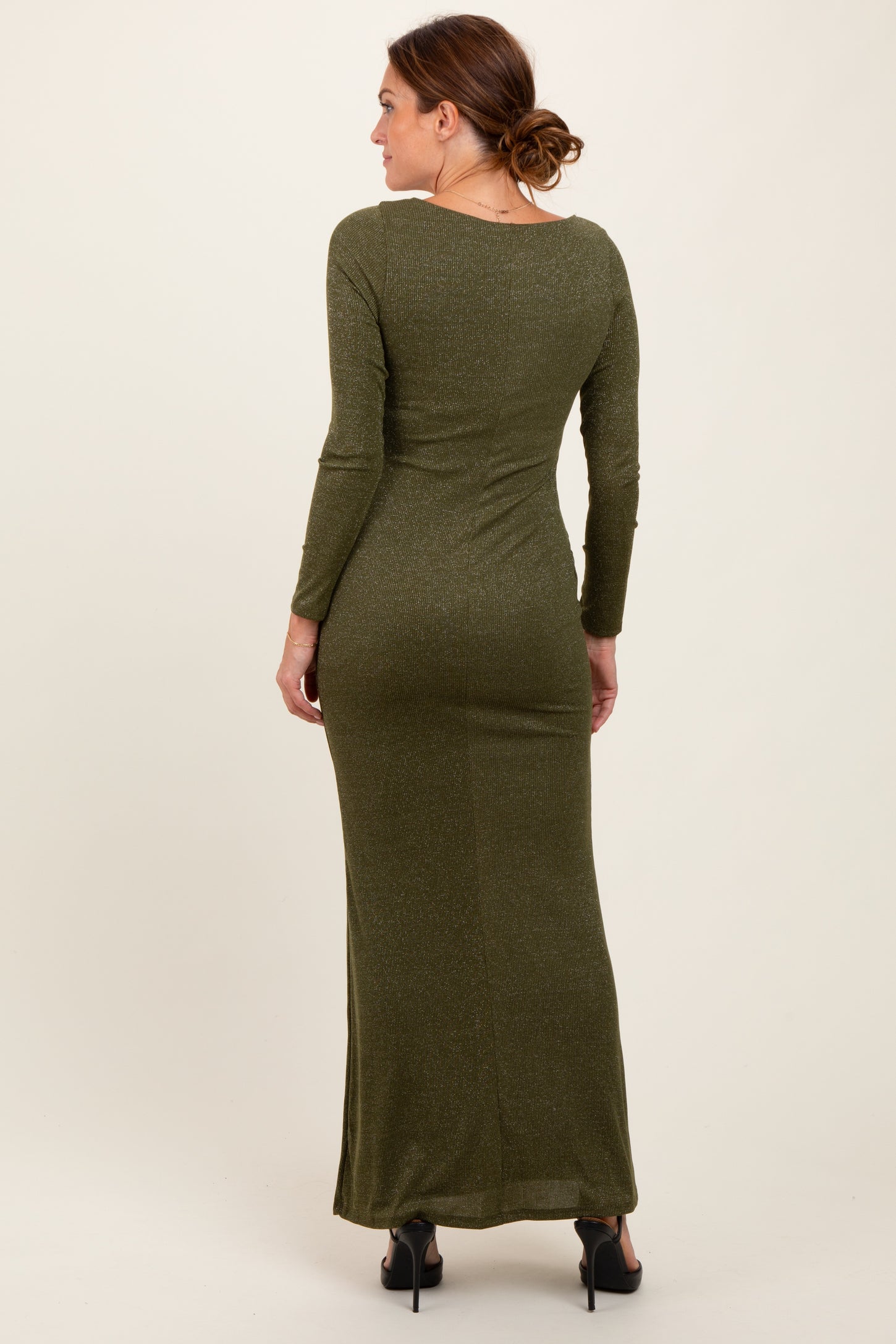 Olive Basic Square Neck Long Sleeve Maxi Dress