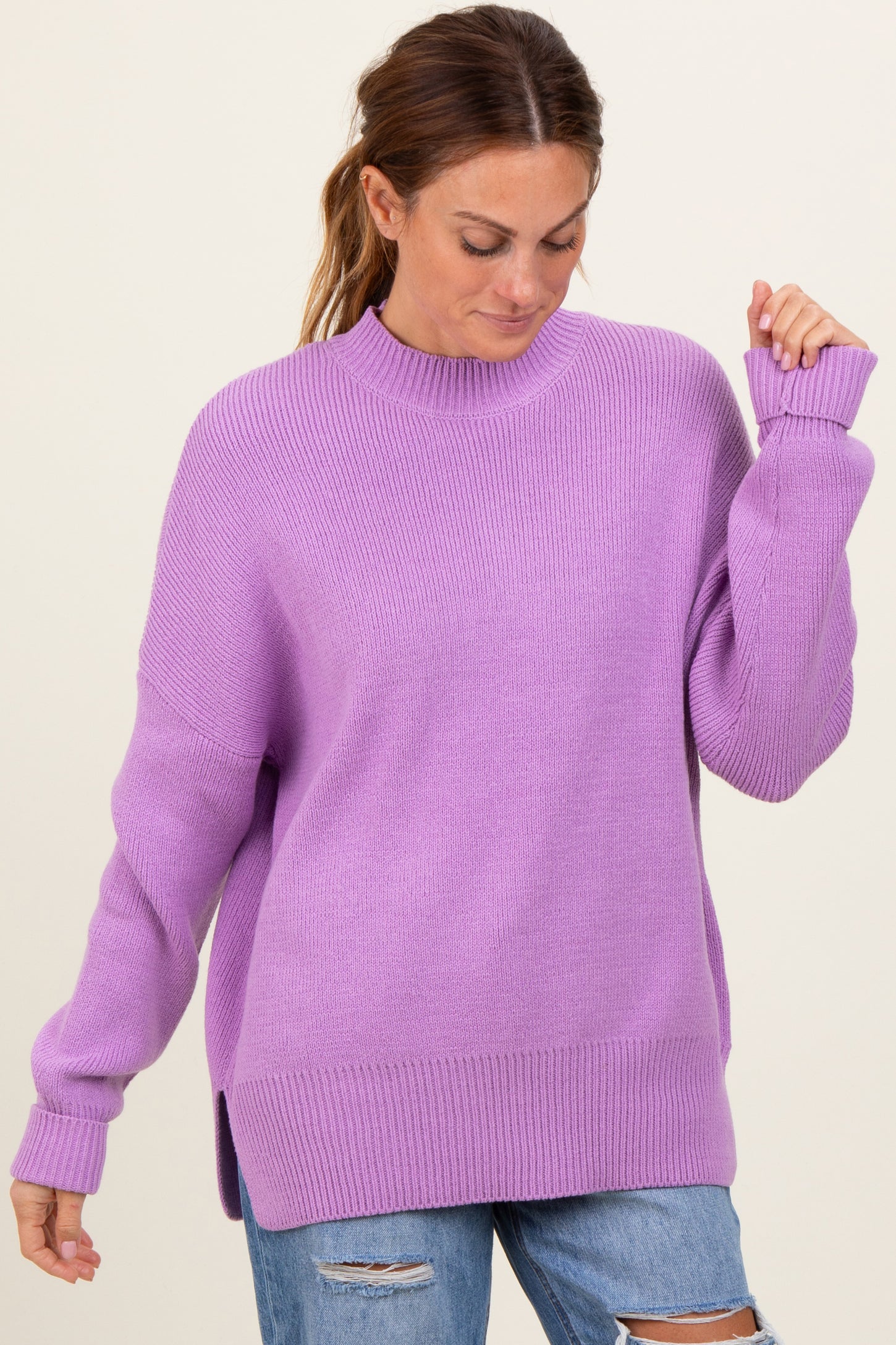 Lavender Mock Neck Basic Maternity Sweater