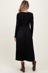 Black Knit Contrast Pleated Skirt Maternity Midi Dress