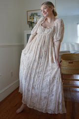 Cream Floral Chiffon Embroidered Ruffle Trim Maternity Maxi Dress