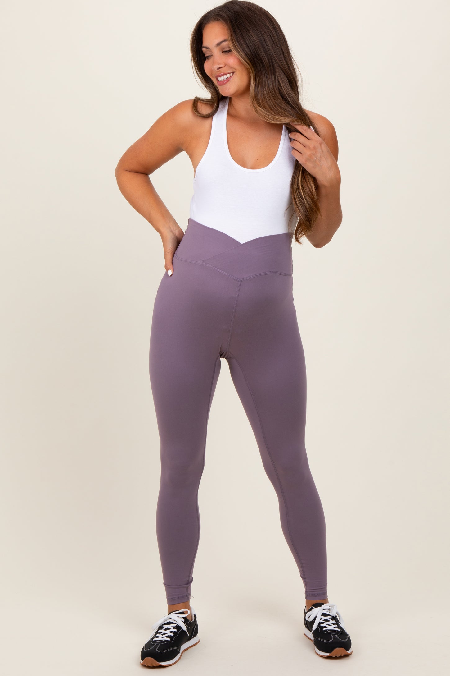 Violet Crossover Waistline Maternity Leggings