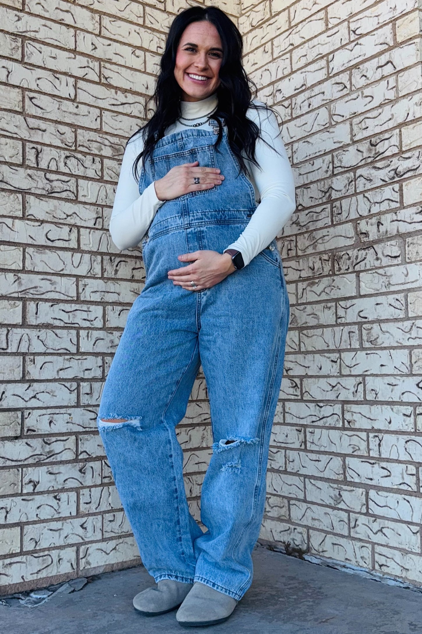 Blue Distressed Denim Maternity Overalls