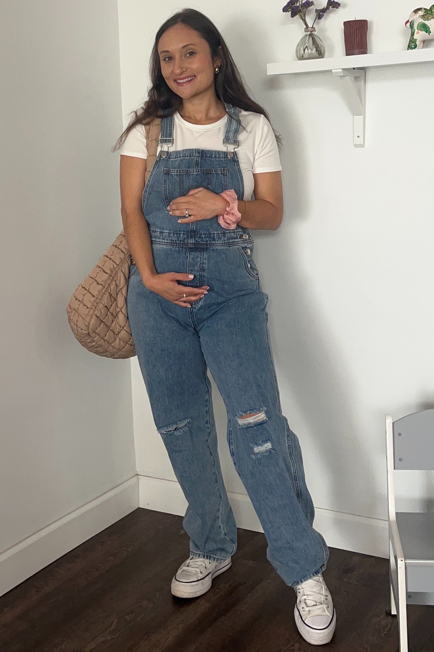 Blue Distressed Denim Maternity Overalls