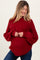 Burgundy Mixed Chunky Cable Knit Mock Neck Maternity Sweater
