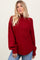 Burgundy Mixed Chunky Cable Knit Mock Neck Sweater