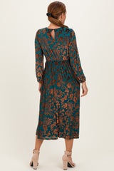 Teal Velvet Floral Overlay Midi Dress