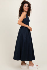 Navy Scoop Neck Contrast Skirt Maxi Dress