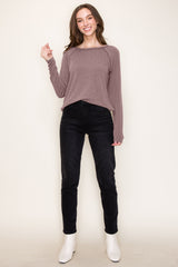 Brown Exposed Stitch Long Sleeve Top