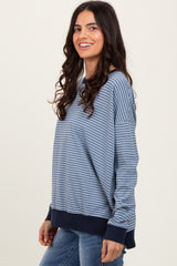 Blue Striped Oversized Crewneck Pullover
