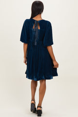 Navy Velvet Sweetheart Button Accent Dress