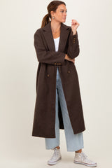 Brown Felted Double Breasted Lapel Button Coat