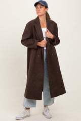 Brown Felted Double Breasted Lapel Maternity Button Coat