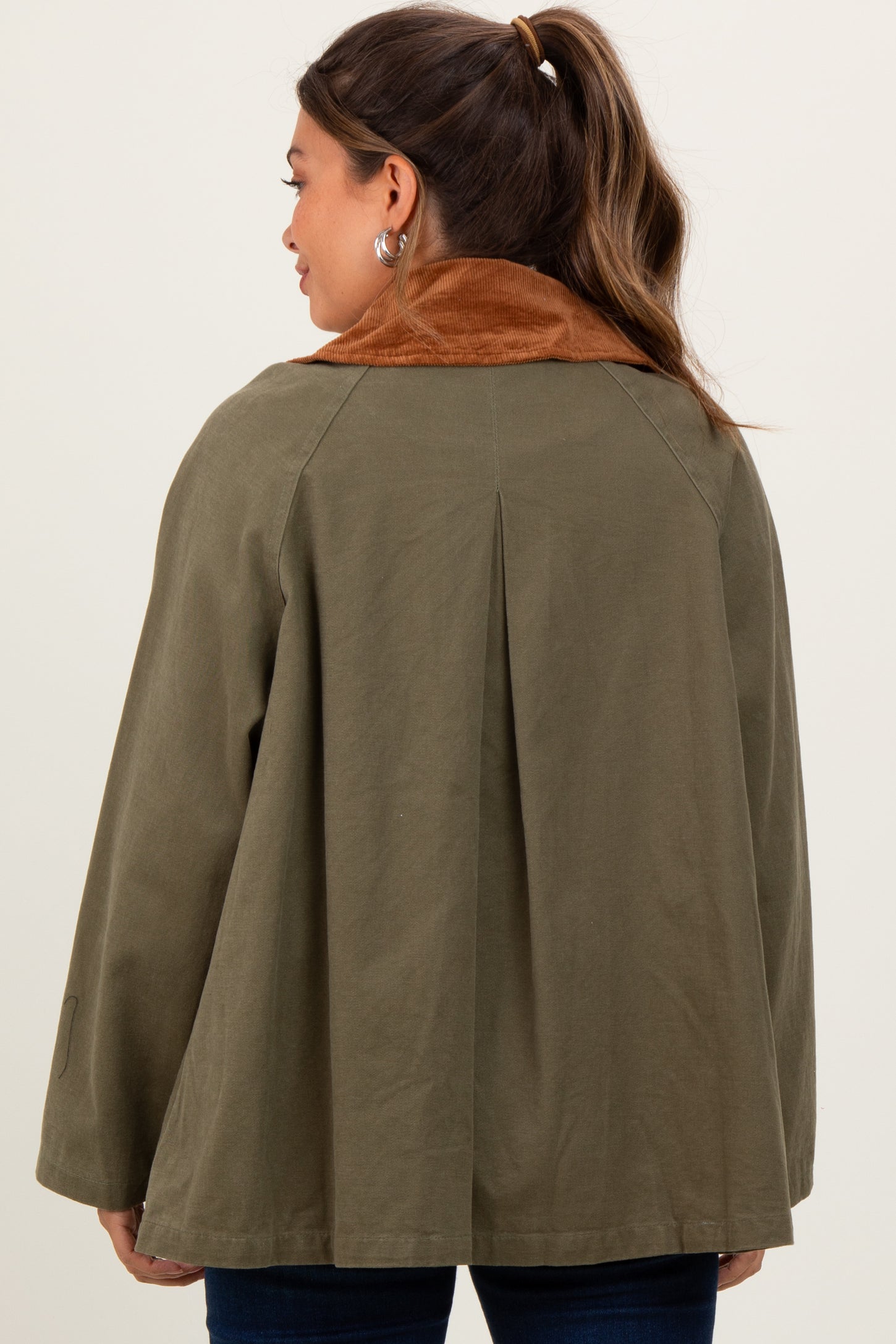 Olive Gingham Lined Maternity Zipper Jacket