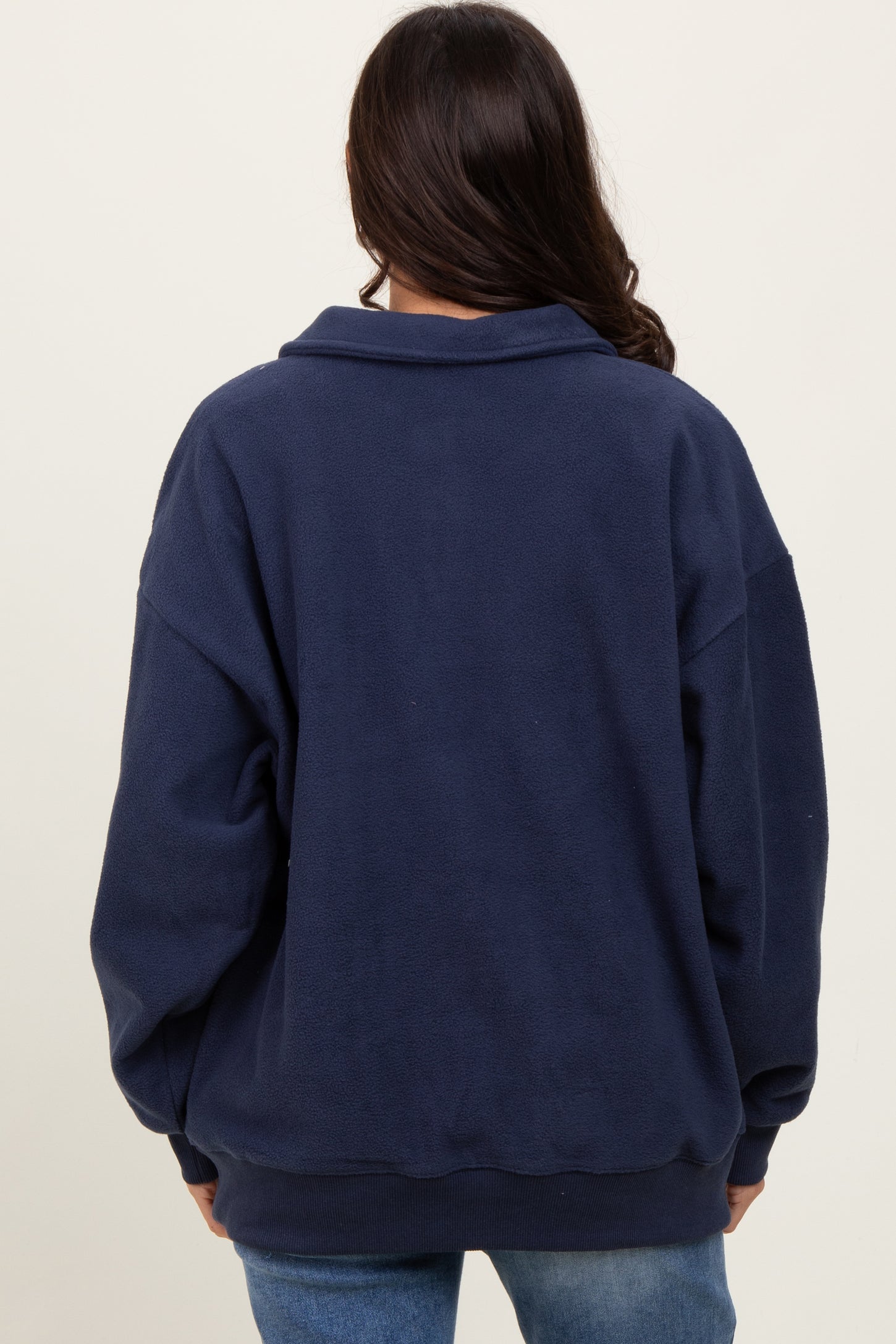 Navy Fleece Collared Button Up Pullover
