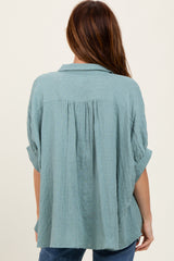 Light Olive Checker Print Short Sleeve Oversized Blouse