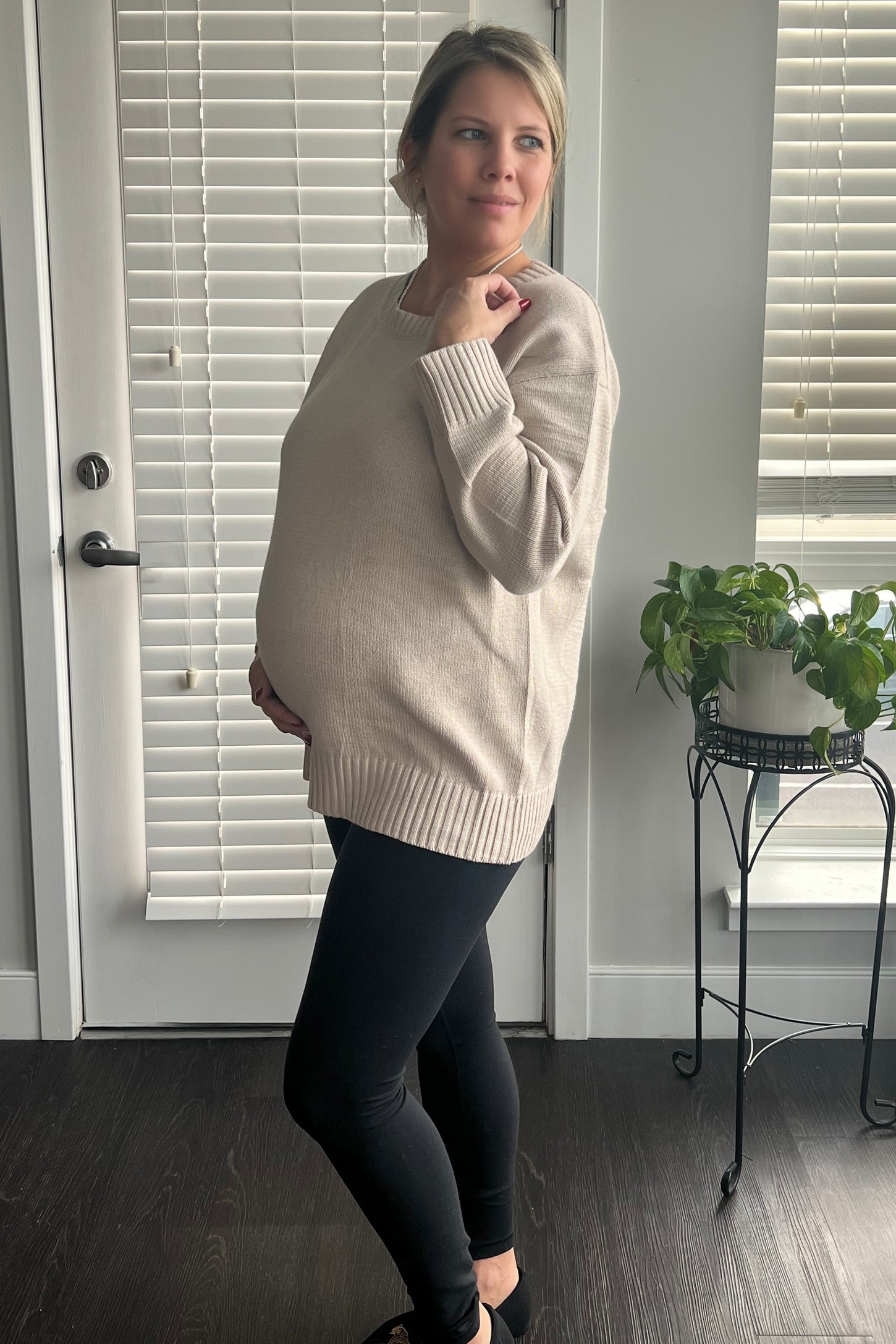 Beige Soft Knit Basic Maternity Sweater