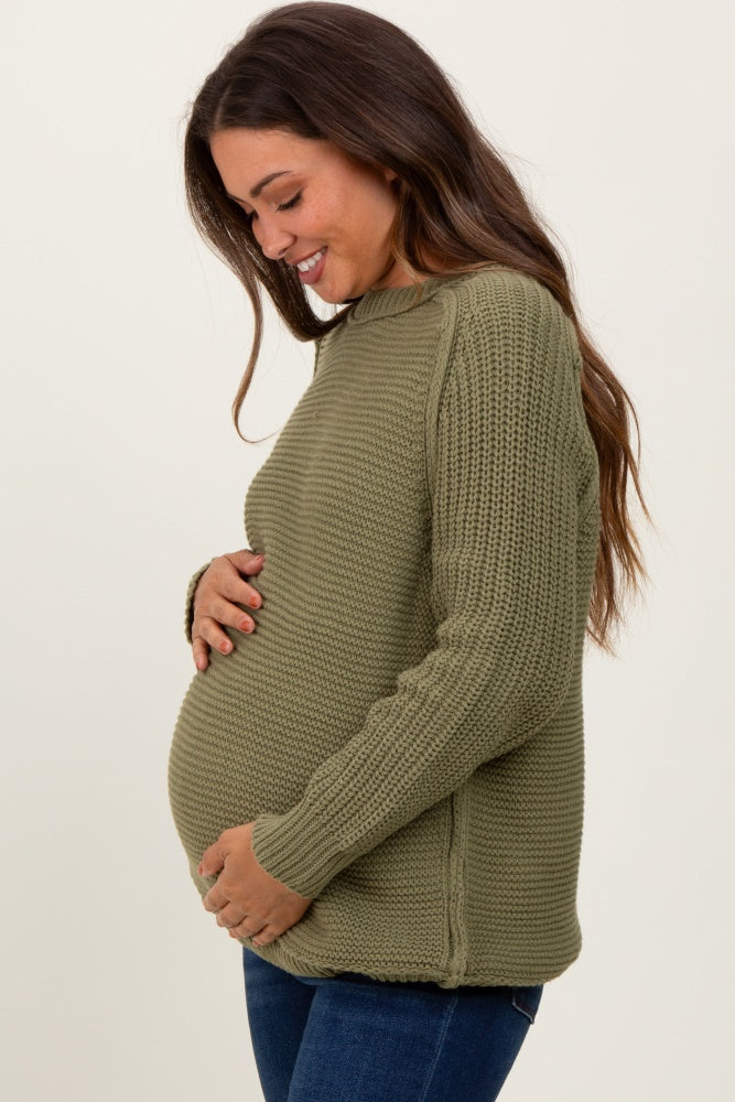 Olive Basic Chunky Knit Maternity Sweater