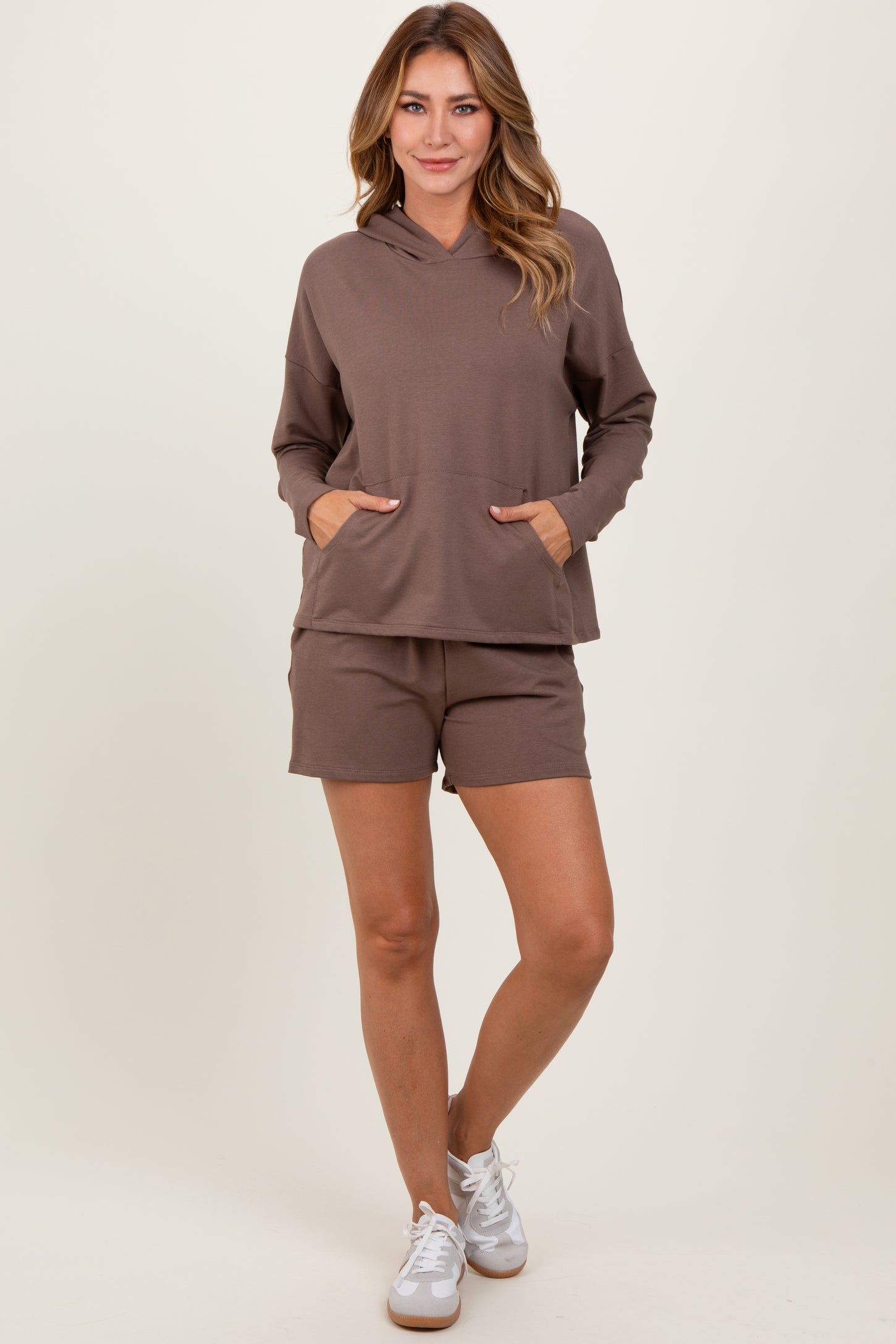 Brown Hoodie Shorts Set