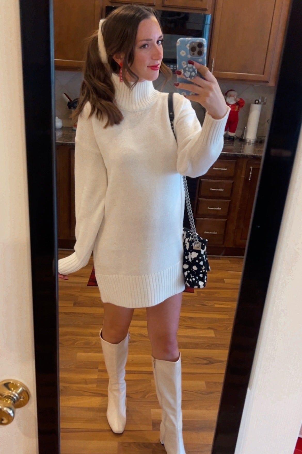 Ivory Turtle Neck Maternity Mini Sweater Dress