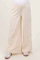 Cream Brushed Knit Wide Leg Maternity Pants