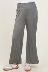 Olive Ribbed Smocked Waistband Wide Leg Pants