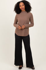 Black Ribbed Smocked Waistband Wide Leg Maternity Pants