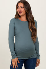 Dusty Jade Basic Long Sleeve Maternity Top