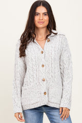 Heather Grey Cable Knit Collared Button Up Cardigan