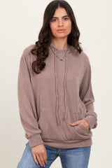 Taupe Ribbed Basic Drawstring Hoodie
