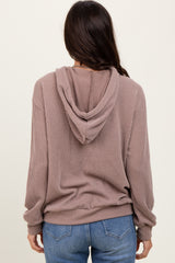 Taupe Ribbed Basic Drawstring Hoodie