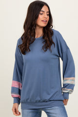 Blue Multicolor Trim French Terry Sweatshirt
