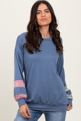 Blue Multicolor Trim French Terry Sweatshirt