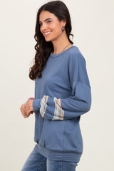 Blue Multicolor Trim French Terry Sweatshirt