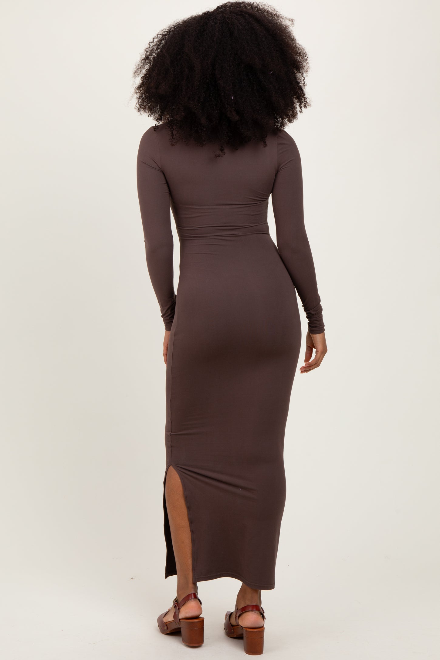 Mocha Long Sleeve Side Slit Maxi Dress