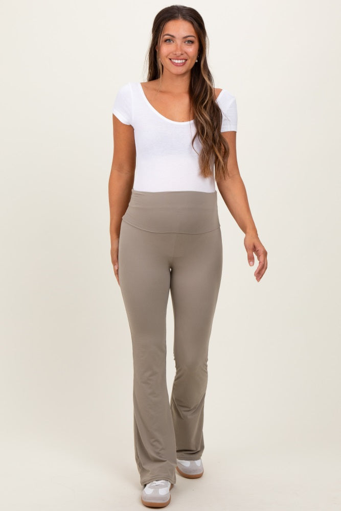 Light Olive Fold Over Waistband Maternity Flared Pants