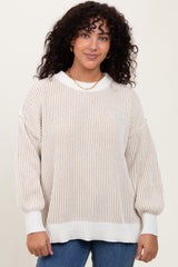 Taupe Ribbed Balloon Sleeve Maternity Sweater