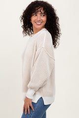 Taupe Ribbed Balloon Sleeve Sweater