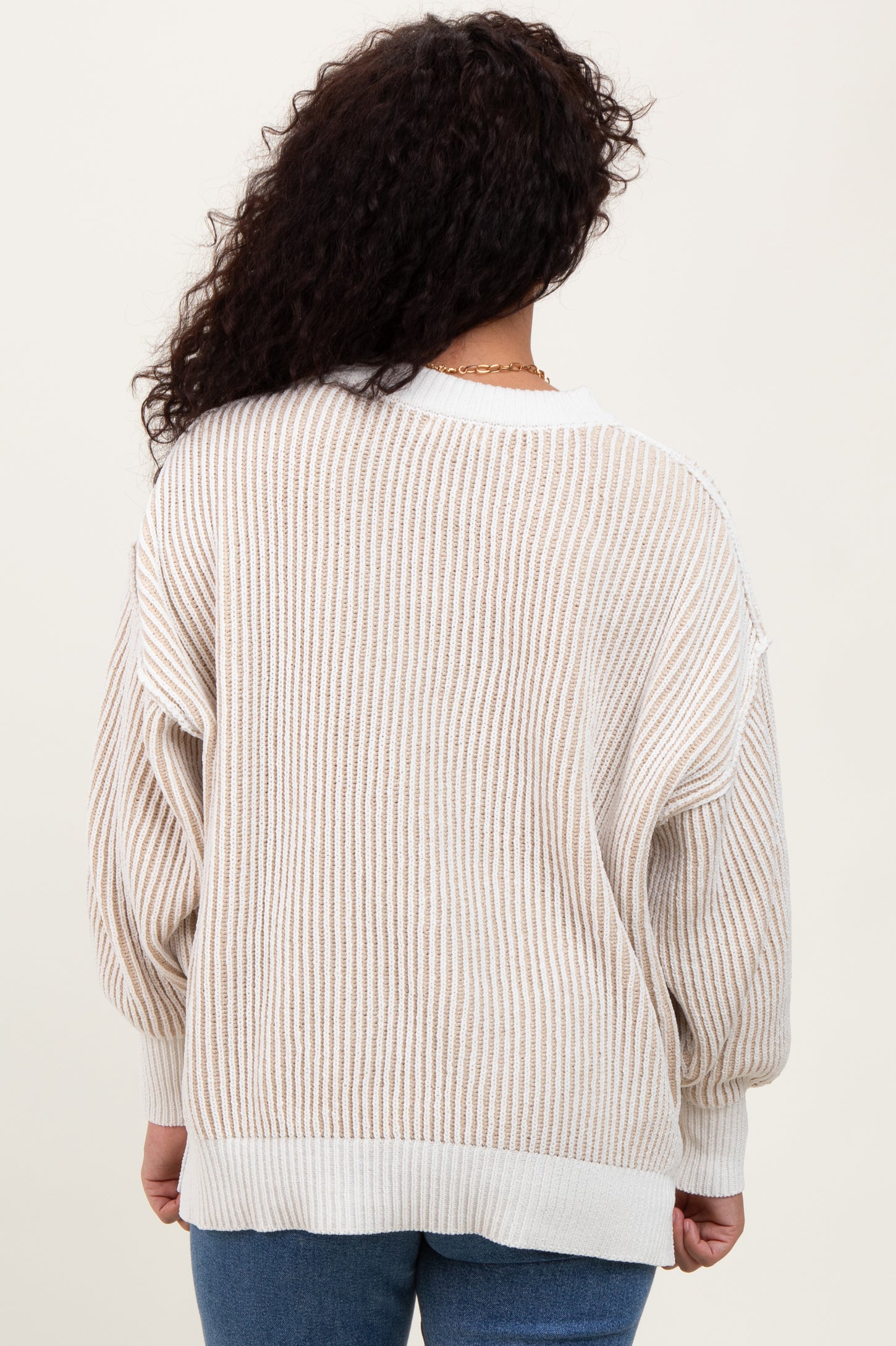 Taupe Ribbed Balloon Sleeve Sweater