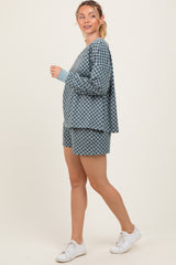 Dark Teal Checkered Plaid Pullover Shorts Set