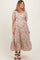 Camel Floral Tiered Puff Sleeve Maternity Midi Dress