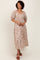 Camel Floral Tiered Puff Sleeve Midi Dress