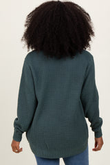 Dark Jade Waffle Knit Rounded Hem Sweater