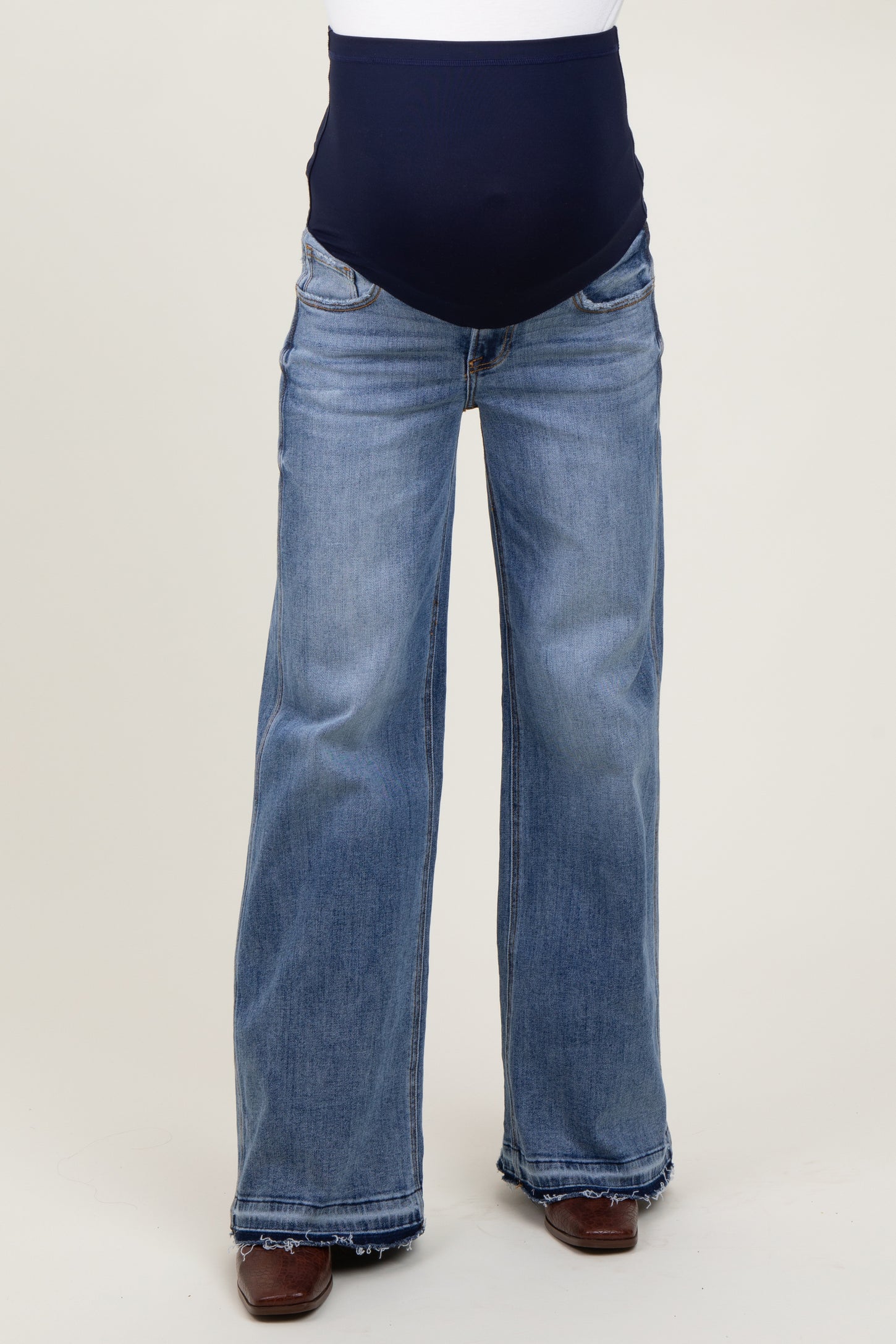 Blue Vintage Wash Extra Wide Leg Released Hem Maternity Jeans